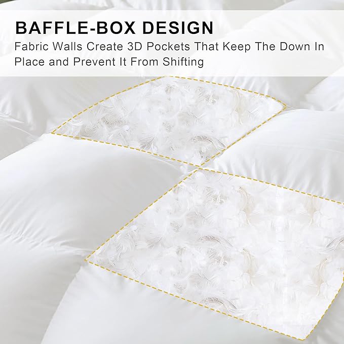 Goose Feather Down Comforter Twin Size, White 100% Cotton Duvet Insert, All Season Hotel Bedding Fluffy Cotton Comforter with Corner Tabs (White, Twin)