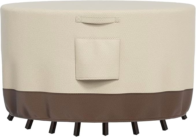 Round Patio Furniture Cover 60 Inch Waterproof, Heavy Duty UV Protection Outdoor Chair Covers for All Seasons, Durable Weatherproof Patio Table Covers with Tie (Beige & Brown，96" DIAx28 H) by Simpelg
