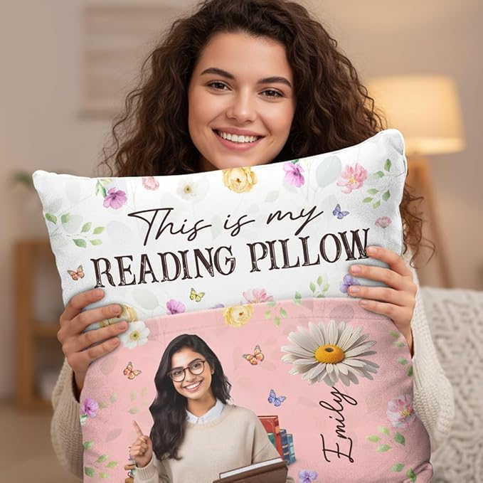 Custom Photo Pocket Pillow, Personalized Bookish Gifts for Book Lovers, Bookworms, Readers, This is My Reading Pillow, Throws Pillows Gift for Women Librarians, Reading Gift for Bookworm