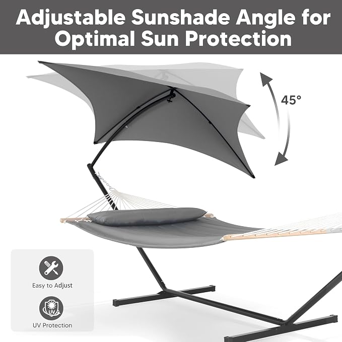 SUNCREAT Hammocks for Outside with Stand, Porch Hammock and Stand, 475 lbs Capacity, Patent Pending, Light Gray - Image 4