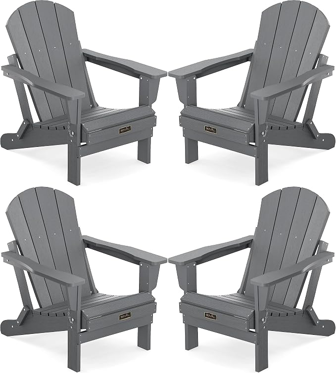 SERWALL Foldable Adirondack Chair Set of 4 for Patio Garden Outdoors Fire Pit-Gray by SERWALL