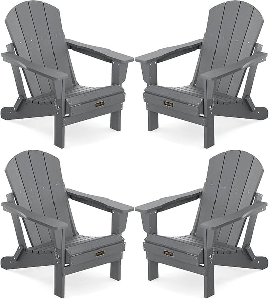 SERWALL Foldable Adirondack Chair Set of 4 for Patio Garden Outdoors Fire Pit-Gray by SERWALL