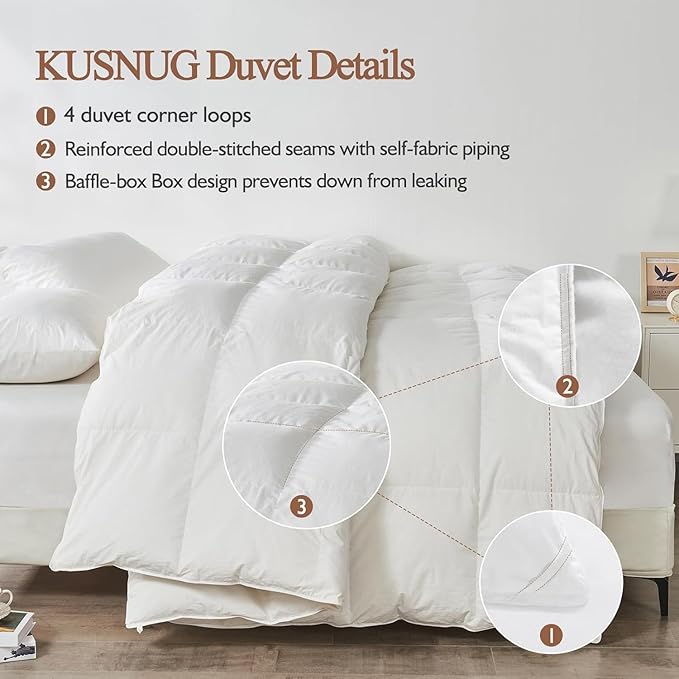 100% Organic Cotton Feather & Down Fibers Comforter Full Size, All-Season Hotel-Style Hypoallergenic Duvet Insert, Ivory White 82x86 Inch