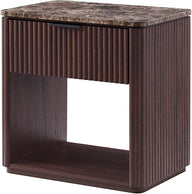 Fluted Night Stand, 23" W Nightstand with Drawer, Wood Bed Side Table with Faux Marble-Top, Curved Profile Design, Metal Handle, Modern Bedside Table for Bedroom, Living Room End Table, Dark Oak