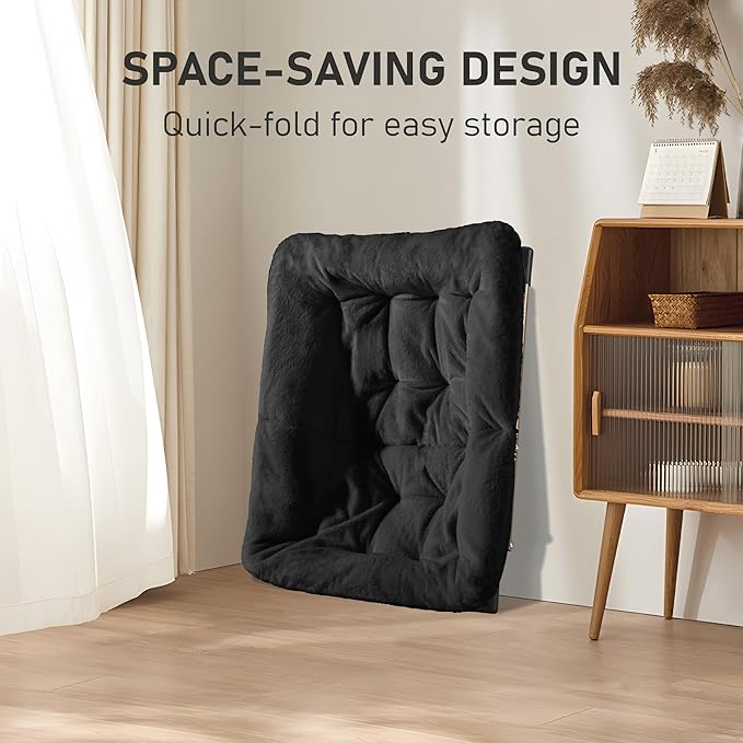 Youtanic Comfy Oversized Saucer Chair with Ottoman,Soft Faux Fur Reading Lounge Chair for Adults,Stable X-Large Metal Frame and Non-Slip Pad,Cozy Chair for Bedroom, Living Room, Dorm, Office, Black