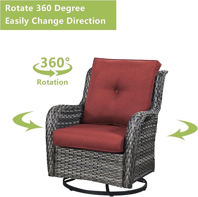 Rilyson Wicker Patio Furniture Set - 6 Piece Rattan Outdoor Sectional Conversation Sets with 2 Rocking Swivel Chairs,2 Ottomans and 2 Sofa for Porch Deck Garden(Mixed Grey/Red)
