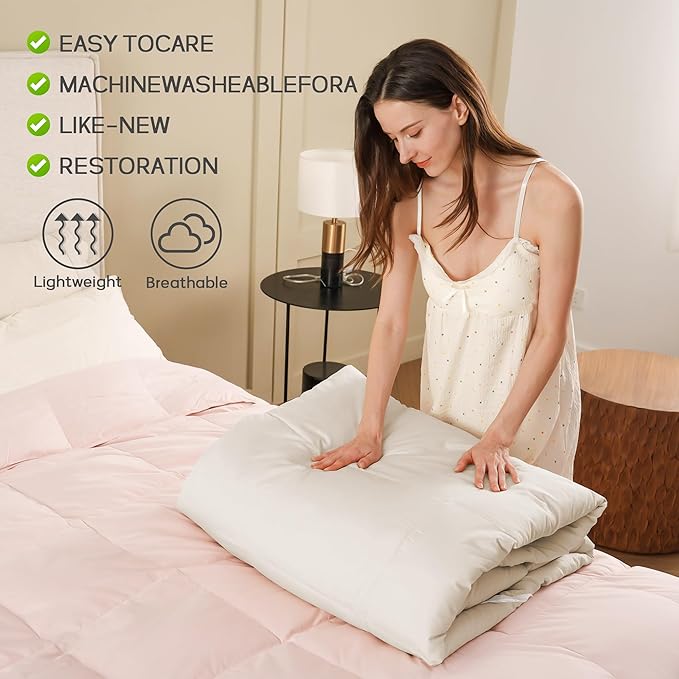 Joysoul Goose Feathers Fiber Comforter - Lightweight Ultra Soft Fabric Cover Breathable White Down Feather Fill, Queen Size Duvet Insert (88" X 88")