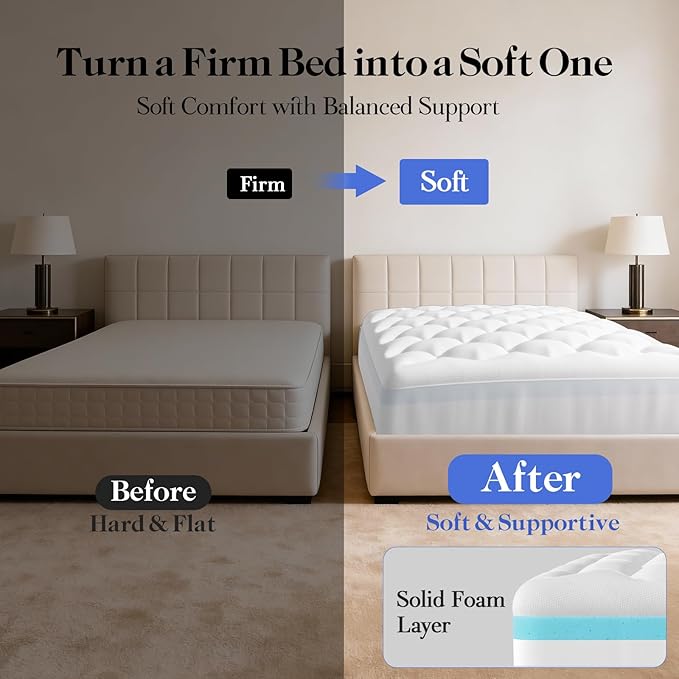 OhGeni Cooling 4 lnch King Size Dual Layer Mattress Topper, 2 Inch Gel Memory Foam, 2 Inch Soft Breathable Pillow Top Pad, Bedroom Mattresses Cover, Extra Comfortable Sleep and Back Pain Relief