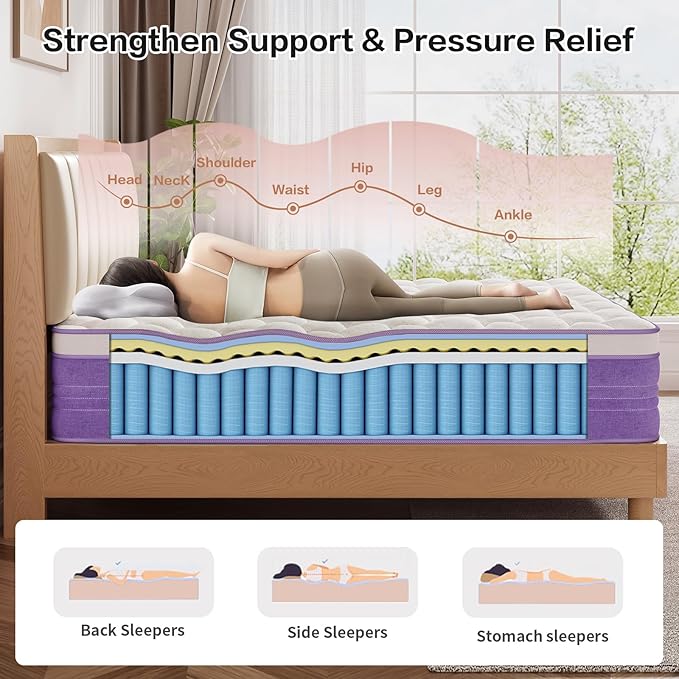 King Size Mattress, Medium Firm Memory Foam Mattress in a Box, Fiberglass Free, 12 inch King Mattresses, CertiPUR-US Certified Safe Materials, Foam and Spring Hybrid Mattress