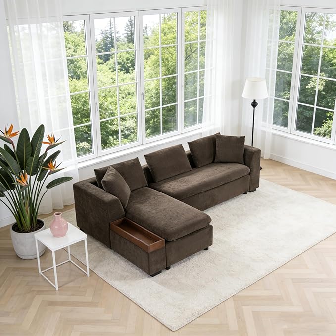 93.7" L-Shaped Sectional Sofa with Storage Chaise, Modern Couch for Living Room, Chenille Upholstered Couch with Deep Seats & Throw Pillows, Modern Corner Sofa for Living Room, Gray