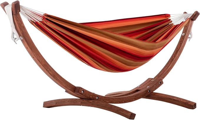 Vivere Fade and Weather-Resitant Brazilian Hammock with Solid Pine Arc Stand - 450 lb Weight Capacity by Vivere