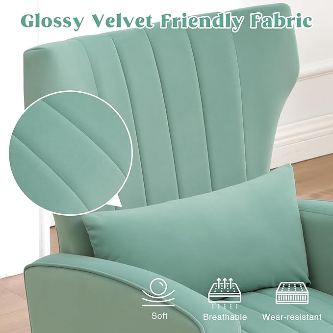 Modern Accent Chair Upholstered Living Room Chair,High Back Arm Chair with Metal Legs Lumbar Reading Chair for Bedroom, Apartment, Small Spaces Lake Green