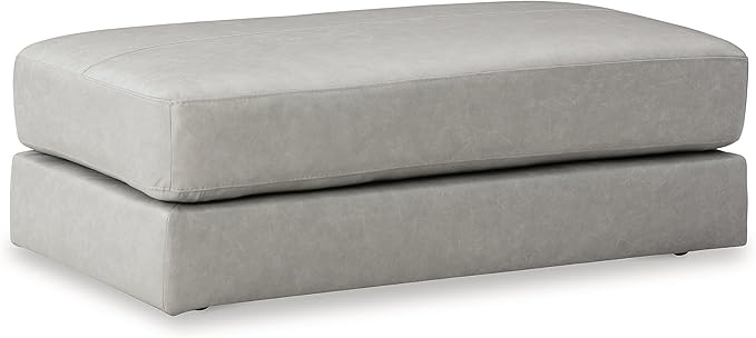 Signature Design by Ashley Amiata Contemporary Rectangular Leather Match Upholstered Oversized Accent Ottoman with Non-skid Legs, Light Gray