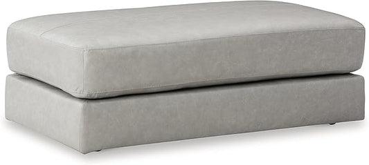 Signature Design by Ashley Amiata Contemporary Rectangular Leather Match Upholstered Oversized Accent Ottoman with Non-skid Legs, Light Gray