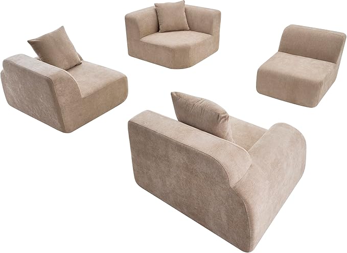 116-Inch Oversized Modular Compressed Sectional Couches 4 Pieces Modular Boneless Sofas with 7 Pillows,Modern Minimalist Corner Cloud Sofa Comfy Chenille Deep Seat Foam Couch