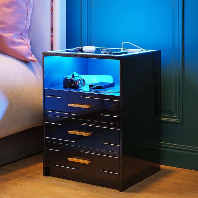 Lvifur LED Nightstand with Wireless Charging Station,3 Color Dimmable Auto Sensor Night Stand for Bedroom Furniture,Touch Screen Bedside Table with USB&Type-C Ports and 3 Drawers - Image 9
