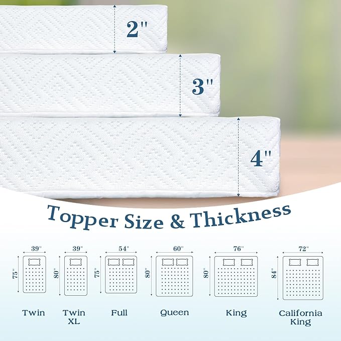Airensky Queen Mattress Topper, Cooling Gel Infused Memory Foam Topper with Removable Skin-Friendly Cover, Bed Topper for Pressure Relief Back Pain, CertiPUR-US Certified, 2 Inch, 60"x80"