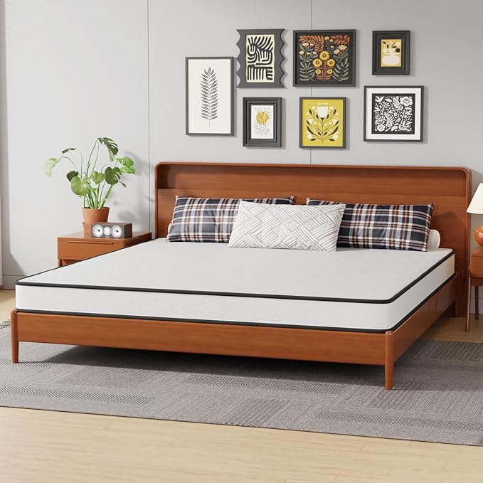 PayLessHere | 6 Inch King Mattress | Medium Firm Hybrid Mattress | White | with High-Density Foam and Breathable Cover | Pocket Spring Design, Pressure Relief | Bed in a Box, CertiPUR-US Certified