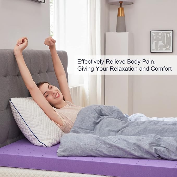 SINWEEK 3.9 Inch Gel Memory Foam Mattress Topper Ventilated Soft Pressure Relieve Mattress Pad, Breathable Bed Topper, CertiPUR-US Certified, Queen Size