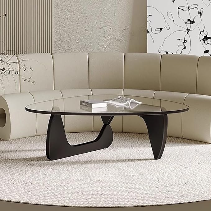 Mid Century Modern Glass Coffee Table, Coffee Table for Living Room, Noguchi Coffee Tables,Suitable for Bedroom Living Room Reception Office Tables (Black/Transparent, ML)