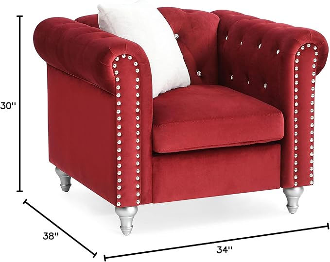 Glory Furniture Raisa Velvet Chair in Burgundy