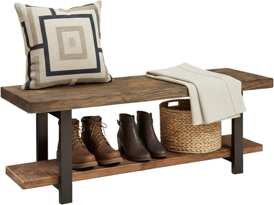 Alaterre Furniture Pomona Entryway Bench – Modern Rustic 48-Inch Solid Wood Bench with Open Bottom Storage Shelf – Farmhouse Hallway Seating for Mudroom or Foyer (Rustic Brown) by AlaterreFurniture