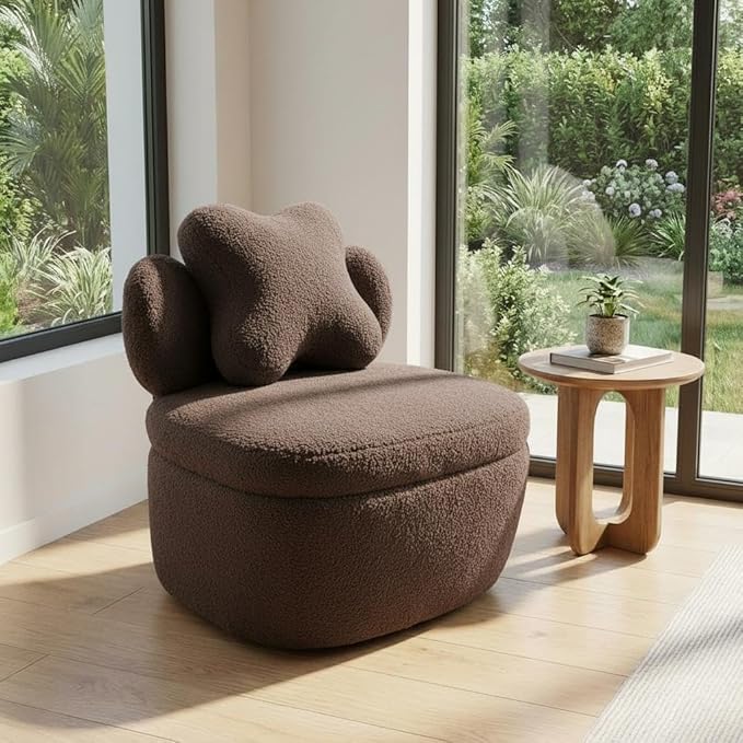 Teddy Velvet Swivel Accent Chair with Storage, 360° Rotating Ergonomic Armchair, Scratch-Resistant Upholstered Sofa Chair for Living Room, Bedroom, Nursery, Apartment or Small Spaces, 300 lbs Capacity