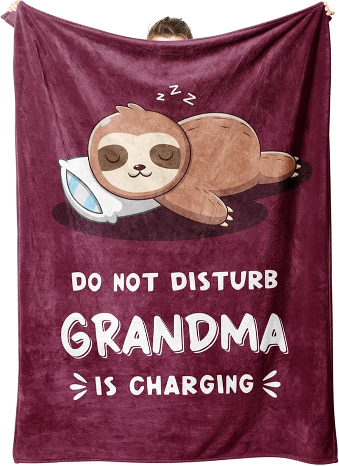 Funny Gifts for Grandma Mothers Day, Grandmas Birthday Gift from Grandkids, Grandma is Charging Sloth Blanket, Grandmas Gifts for Christmas, Soft Sloth Blanket for Grandmother 60" x 50"