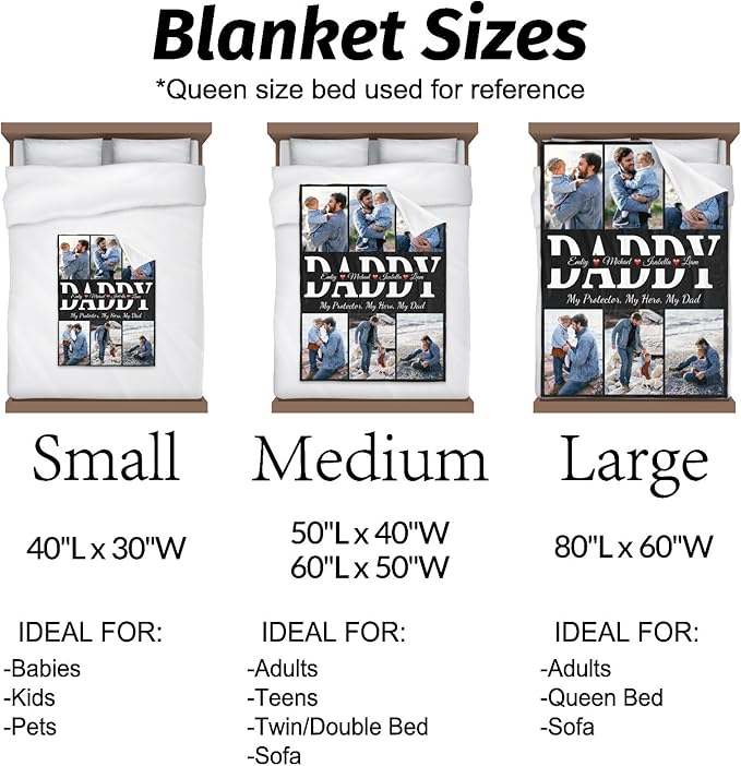 Printwoo Fathers Day Personalized Gifts for Dad from Daughter Son Gifts for Dad Custom Blankets with Photo, Personalized Photo Blankets Customized Blanket with Picture