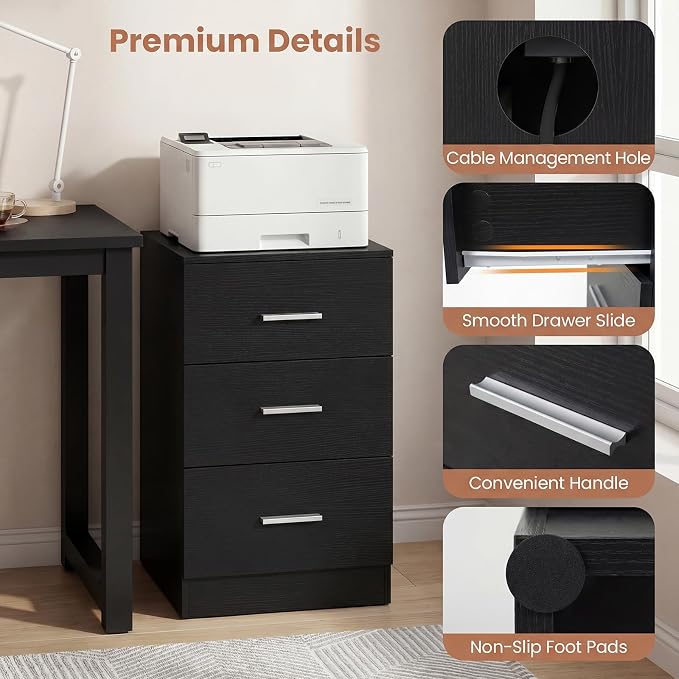 KOMFOTT 3-Drawer Nightstand, Modern Bedside Table with Power Outlet, Compact Bedside Storage End Table for Bedroom, Small Spaces (Black,1) - Image 8