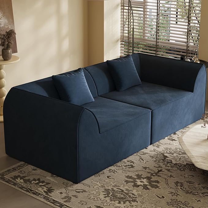 KEIKI 98.43'' Sofa Bed with Rectangle Pillow & Cushions, 2-Seater Convertible Chair, Folding Memory Foam Floor Couch & Sleeping Mattress, Modern Fabric Sleeper Sofa for Bedroom & Living Room, Blue