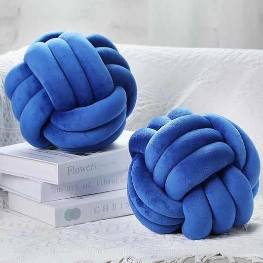 Namalu 2 Pcs Soft Knot Pillow Ball, Decorative Round Throw, Soft Knotted Plush Pillows, Handmade Stuffed Ball Pillows Cushion for Bedroom Sofa Couch Home Decor(7.87 Inches,Deep Blue)