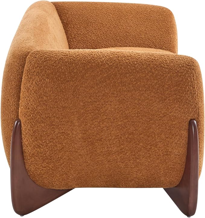Merax 82 Inch Boucle Sherpa Sofa, Chenille Loveseat with Removable Cushions & Wood Legs, Modern Plush 3-Seater Couch for Living Room, Caramel