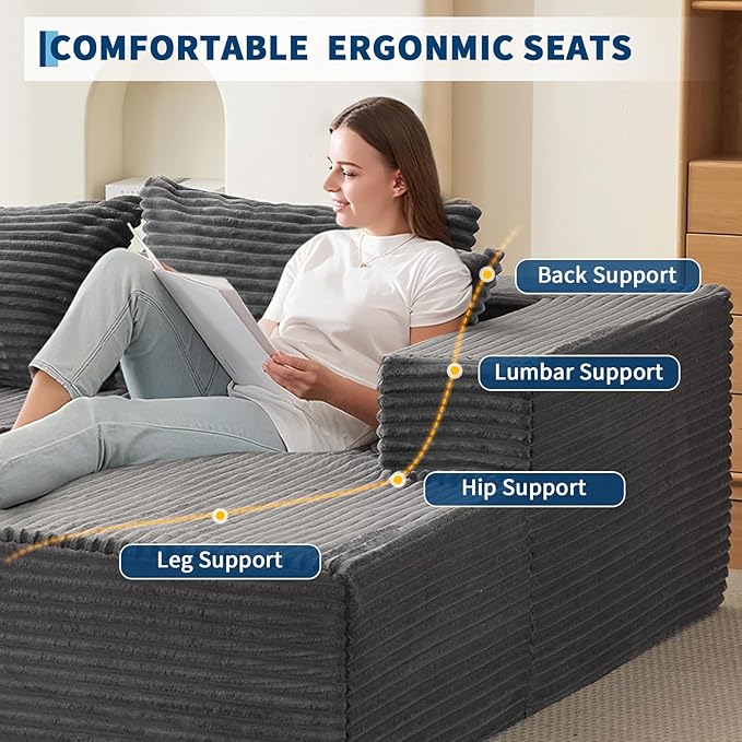 106" Comfy Cloud Sectional Couch with Chaise, Boneless L Shaped Sofa | Fluffy Gray Couches for Living Room, Modular Sofa Couch & Bed, No Assembly Required, (Gray, Right Facing Chaise)