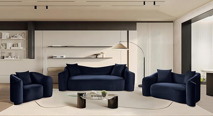 Meridian Furniture 44052Navy-S Destin Collection Modern | Contemporary Sofa with Ultra Luxe Navy 460 GSM Velvet, Rich Curves, 91" W x 34.5" D x 31" H, Navy