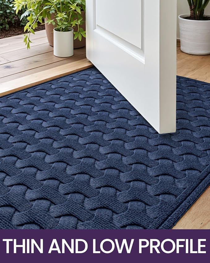 DEXI Front Door Mat Outside Entrance, 2x4 ft Non Slip Entry Doormat Dirt Trapper with Rubber Back, Low Profile Ultra Absorbent Welcome Mats for Inside House Home Patio Entryway, Navy Blue - Image 7
