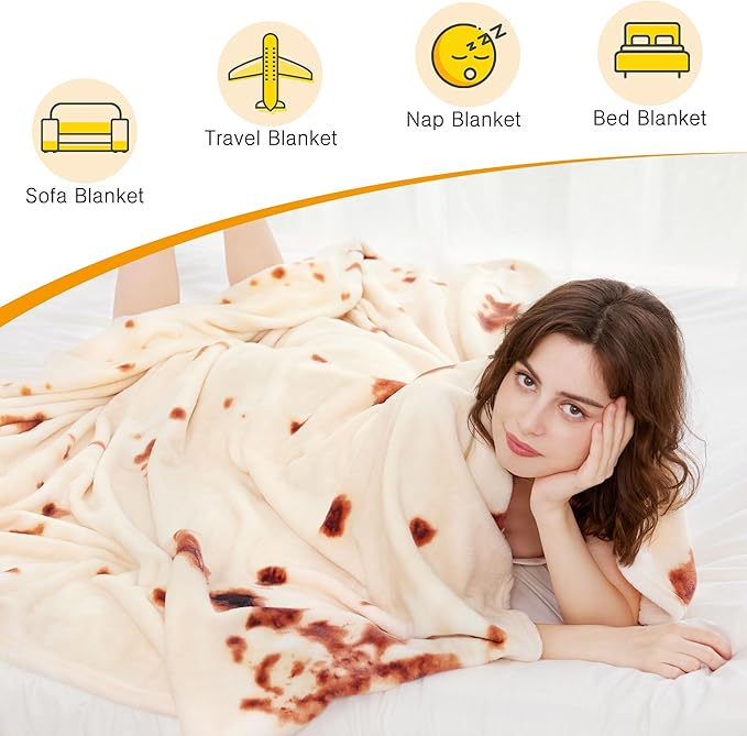 LetsFunny Burrito Tortilla Throw Blanket, 90in Giant Funny Realistic Food Blankets, Double Sided Burrito Taco Tortilla Wrap Blankets for Adults, Soft Flannel Round Blanket for Women