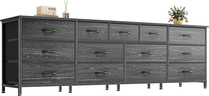 Huuger 70 Inch Dresser for Bedroom, TV Stand for 65, 75, 80 Inch TV, 13 Fabric Drawer Long Dresser, Large Entertainment Center for Bedroom, Wide Chest of Drawer with Storage, Charcoal Black by Huuger