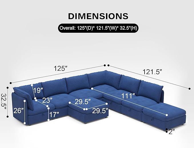 ERYE Modern Modular Storage Sectional Sofa, U/L Shaped Corduroy Modular Sofa Couch W/Movable Ottoman & Seat, 8 Seater Corduroy Upholstered Sofa Couch for Living Room