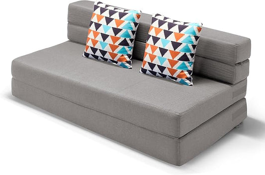 ARTPLAN Convertible Folding Sofa Bed, High-Density Memory Foam Sofa with a Fluffy Pillow, Modern Futon Floor Couch Guest Twin Bed for Living Room/Dorm/Guest Use/Home Office/Apartment,Light Gray