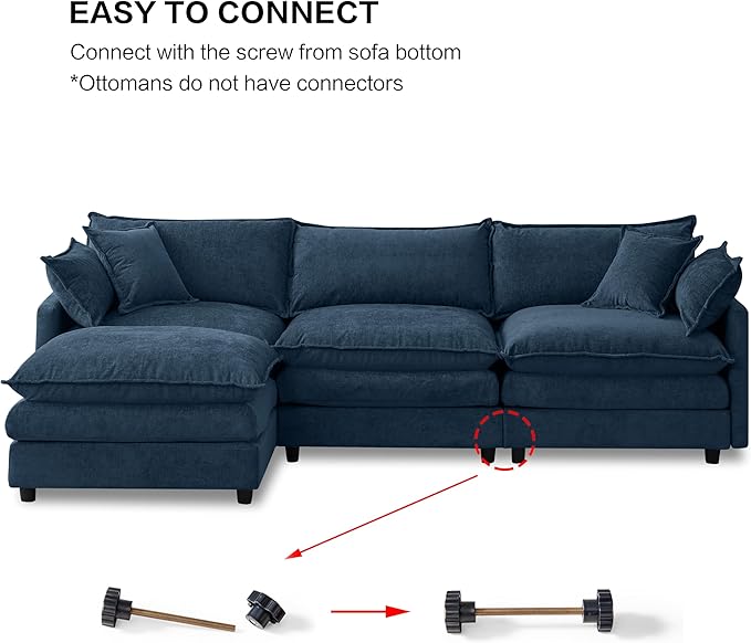 105" Oversized Modular Cloud Sectional Sofa Free Convertible L-Shaped Corner Sectional with Movable Ottoman, Chenille Upholstered Multiple Cushions Cloud Sofa Couches | Easy to Assemble