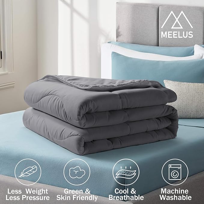 MEELUS Lightweight Comforter Cooling Grey, All Season Duvet Insert Breathable Twin Size Summer Bedding, Soft Microfiber Cool Down Alternative Quilt with Corner Tabs, 64x88 inch