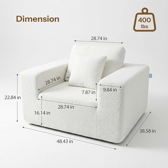 Life Balance Modular Sectional Sofa for Living Room, Modular Design Easy to Assemble, Cloud Soft Fabric, White (Sherpa Fabric)