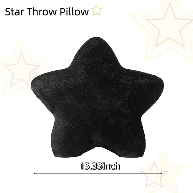 2PCS Star Pillow Set, 15.35’’ Cute Black White Decorative Star Shaped Throw Pillows for Bed Couch, Aesthetic Soft Faux Plush Pillow Cushion for Room Bedroom Decor Sofa Chair (Black&White)