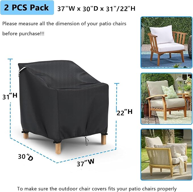 Gasadar Patio Chair Cover - 2 Pack, Patio Furniture Covers Waterproof, Heavy Duty Outdoor Chair Covers, Lawn Outdoor Furniture Cover -37" W x 30" D x 31" H - Image 2