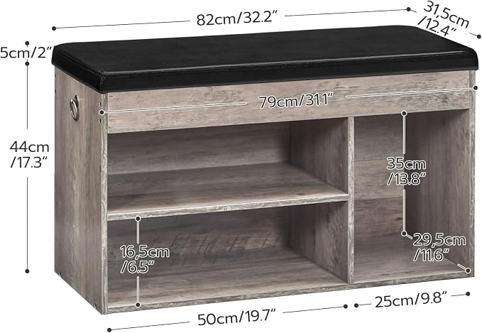 HOOBRO Shoe Storage Bench with Cushion, 32.3'' Entryway Bench with Lift Top Hidden Storage and Adjustable Shelves, Wooden Shoe Rack Bench for Entryway Bedroom, Rustic Brown and Black BG40HX01 - Image 3