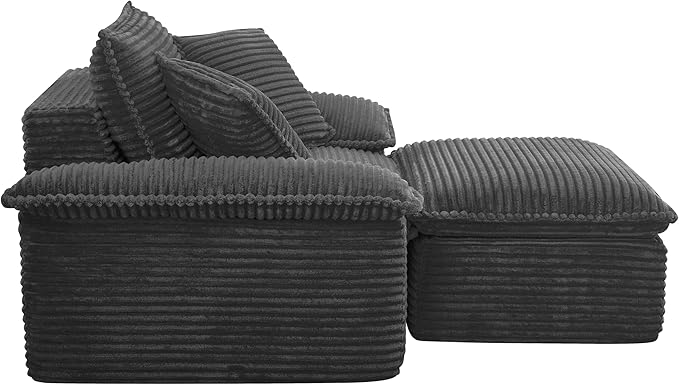 Comfy Boneless Cloud Sofa Chaise Oversized Fluffy Corduroy Upholstered Chaise Lounge for Living Room Bedroom, Modular Compressed Foam Cloud Daybed, Single Seat Sofa
