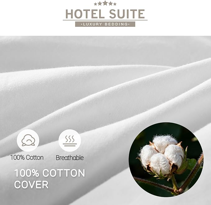 Hotel Suite Luxurious Feather and Down Comforter Duvet Insert Full/Queen Size, 100% Cotton Cover, Hotel Collection Quilts, 56 oz Fill Weight, All Season Medium Warmth 88 x 88 Inch White