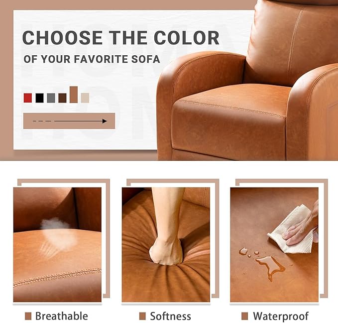 Homall Recliner Chair, Recliner Sofa PU Leather for Adults, Recliners Home Theater Seating with Lumbar Support, Reclining Sofa Chair for Living Room (Khaki, Leather)