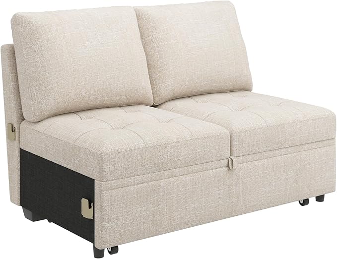 HONBAY Modular Sectional Sleeper Sofa with Pull Out Bed, Pull Out Bed for Sectional Couch, Beige